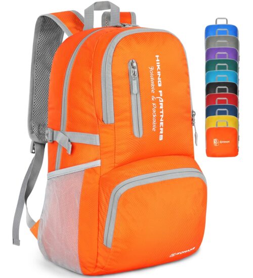 ZOMAKE Lightweight Packable Backpack, 35L Light Foldable Hiking Backpacks Water Resistant Collapsible Daypack for Travel(Orange)