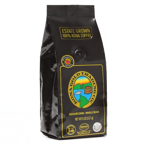 8oz 100% Kona Coffee Whole Beans by Kona Gold Rum Co. - Extra Fancy Freshly Roasted Medium/Dark Roast, Peach Notes with Cream Tones - Kona Coffee Whole Bean