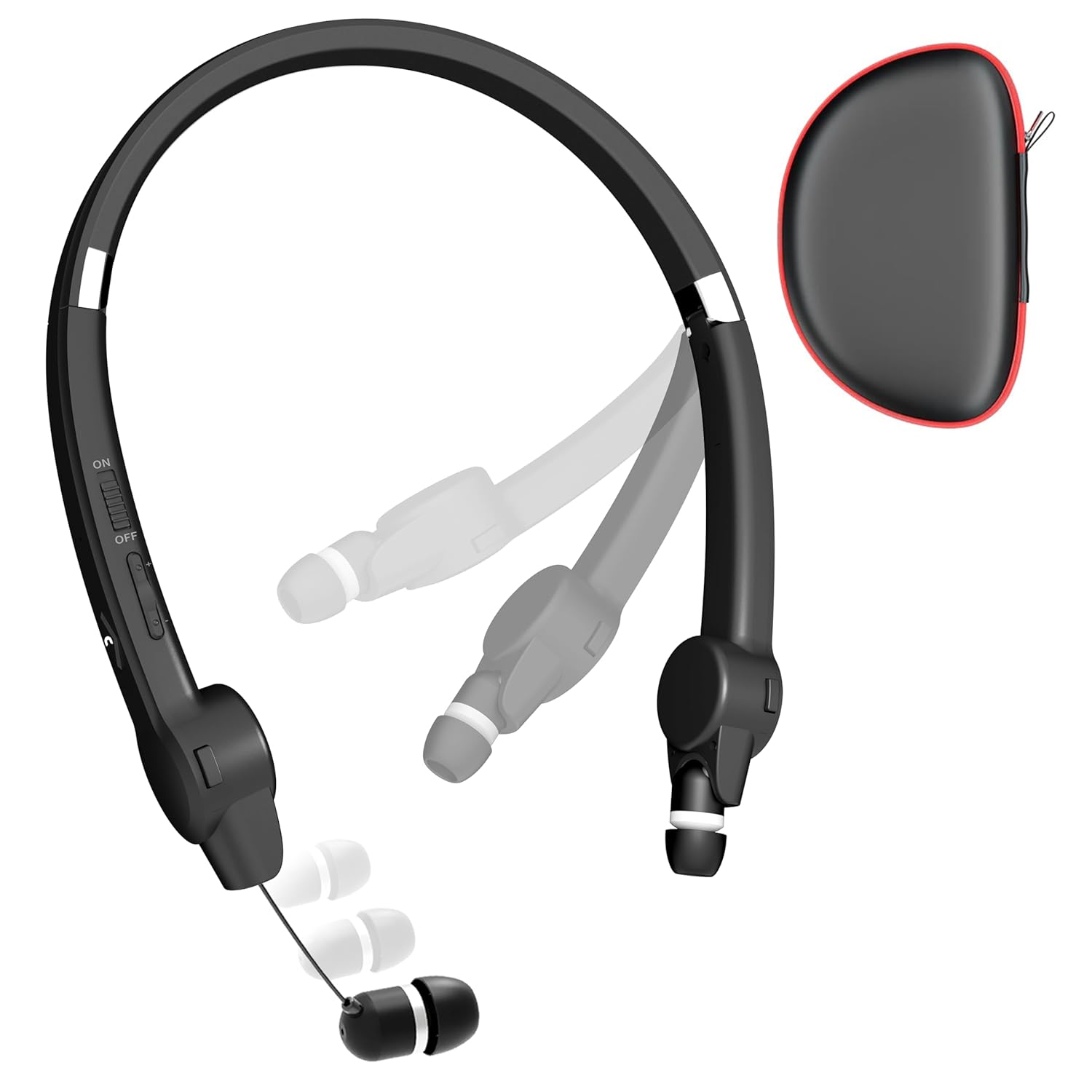 AMORNO Foldable Bluetooth Neckband Headphones, Wireless Sports Headset with Retractable Earbuds, Sweatproof Noise Cancelling Stereo Earphones with Built-in Mic for Running,…