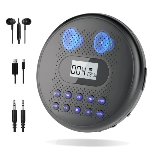 ARAFUNA Portable CD Player with Dual Stereo Speakers, Rechargeable Compact CD Player for Car with Anti-Skip Protection, Headphones and AUX Cable