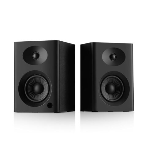 Bookshelf Speakers with Deep Bass, 80W Peak Output HiFi Gaming Computer Speakers, 4" Desktop Audio System for Home Office Desktop PC, Home Entertainment, Turntable, Pair, Black