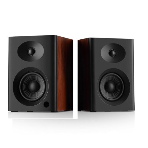 Bookshelf Speakers with Deep Bass, 80W Peak Output HiFi Gaming Computer Speakers, 4" Desktop Audio System for Home Entertainment, Turntable, Pair, Walnut