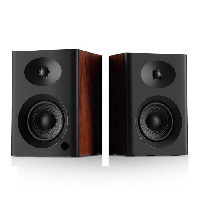 Bookshelf Speakers with Deep Bass, 80W Peak Output HiFi Gaming Computer Speakers, 4" Desktop Audio System for Home Entertainment, Turntable, Pair, Walnut