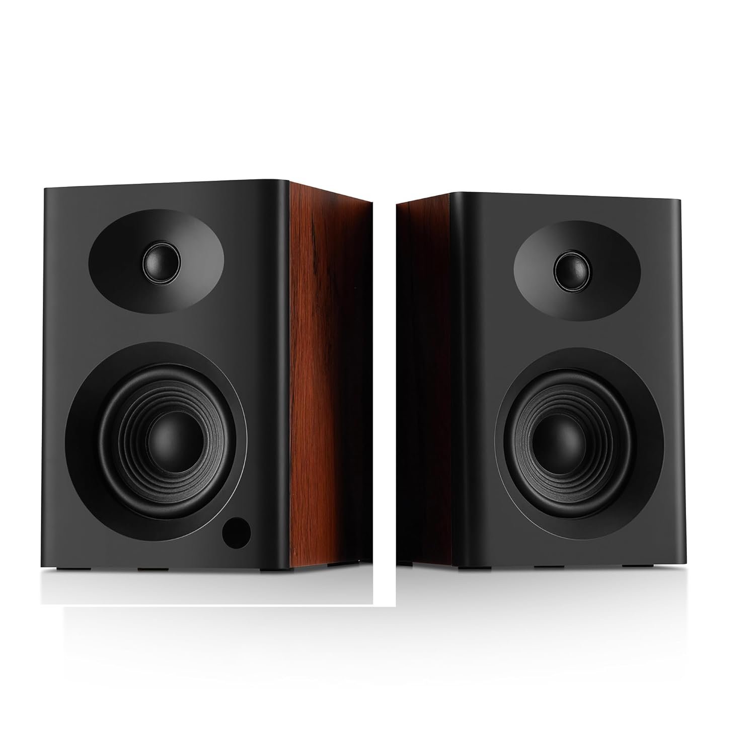 Bookshelf Speakers with Deep Bass, 80W Peak Output HiFi Gaming Computer Speakers, 4″ Desktop Audio System for Home Entertainment, Turntable, Pair, Walnut