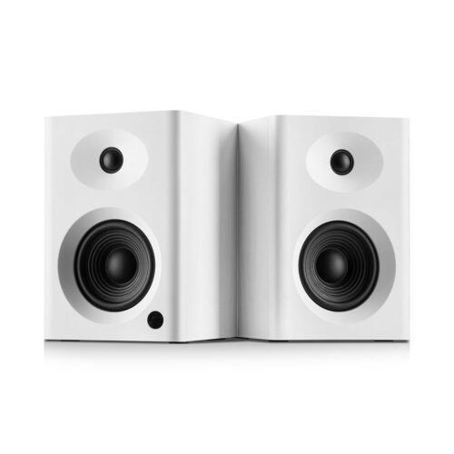 Bookshelf Speakers with Deep Bass, 80W Peak Output Small HiFi Gaming Computer Speakers, 4" Desktop Audio System for Small Home Office Desktop PC, Pair, White