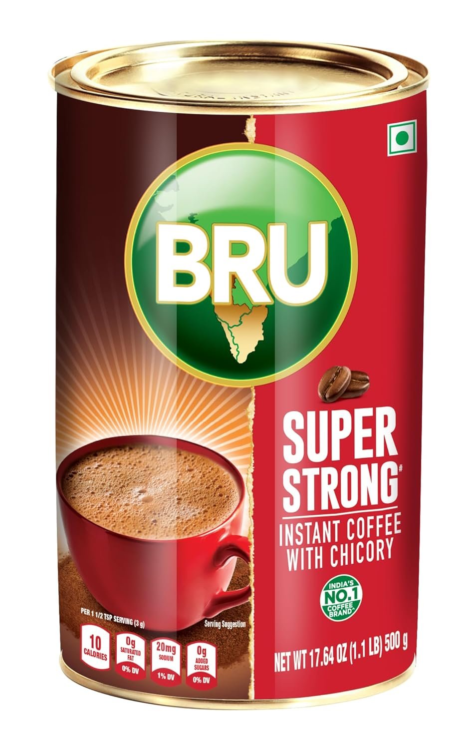 Bru Instant Coffee and Roasted Chicory 500g (17.63oz) | Pack of 1 | Authentic Indian Blend | Rich Flavor, Quick Brew & Convenient | Indulge in Tradition