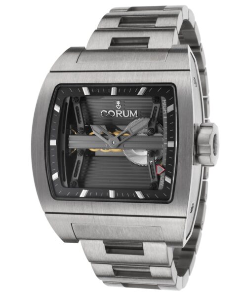 Corum 107-101-04-V250-0000 Men's Ti-Bridge Automatic Power Reserve Titanium Bracelet Black Dial Watch