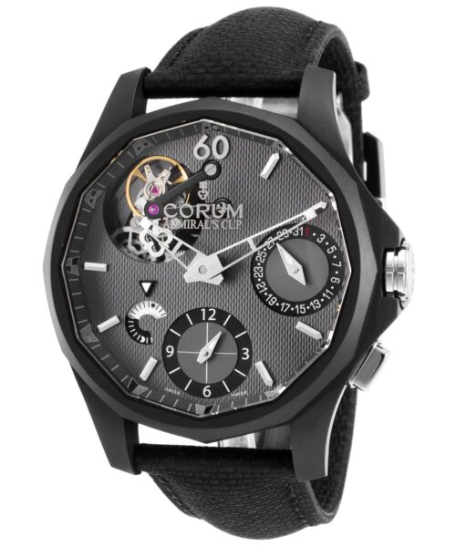 Corum 397-101-18-0001-Ak11 Men's Admiral's Cup Tourbillon Auto Chrono Gmt Black Leather Grey Dial Watch