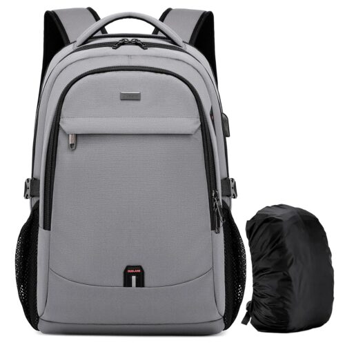 DUSLANG 17 Inch Laptop Backpack for Travel Water Resistant College Backpack for Men/Women Laptop Bag with USB Charging Port and Rain Cover,light grey