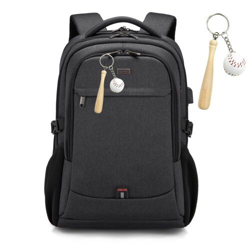 DUSLANG 17 Inch Laptop Backpack for Travel Water Resistant College Backpack for Men/Women Laptop Bag with USB Charging Port and Baseball Keychain for backpack, Black