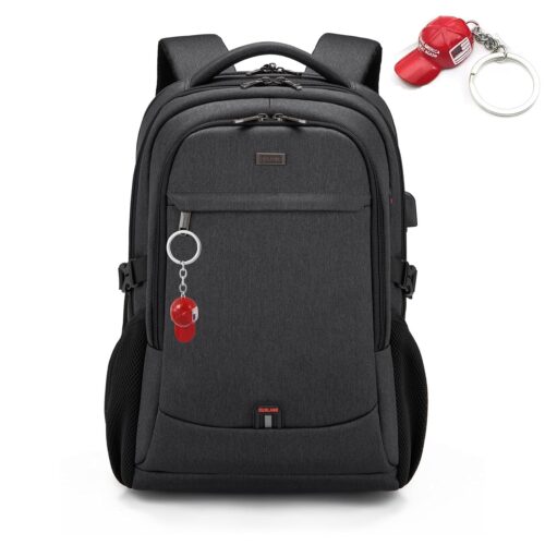 DUSLANG 17 Inch Laptop Backpack for Travel Water Resistant College Backpack for Men/Women Laptop Bag with USB Charging Port and Red Hat Metal America Back MAGA Cap Keychain for...