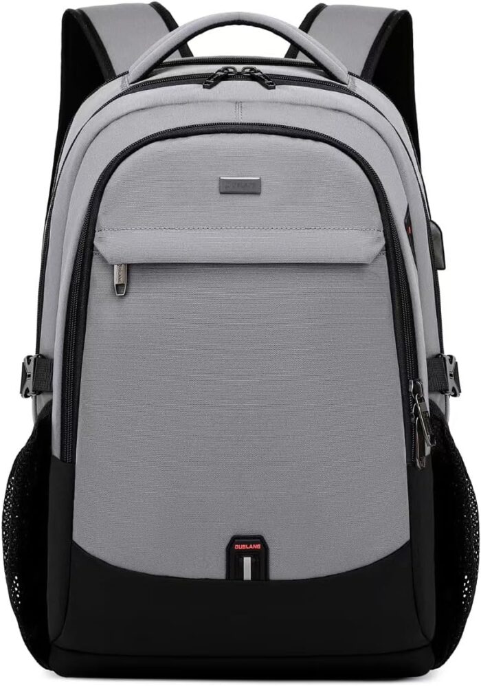 DUSLANG 17 Inch Travel Laptop Backpack Water Resistant College Backpack for Men/Women Laptop Bag with USB Charging Port, Light Grey and Black
