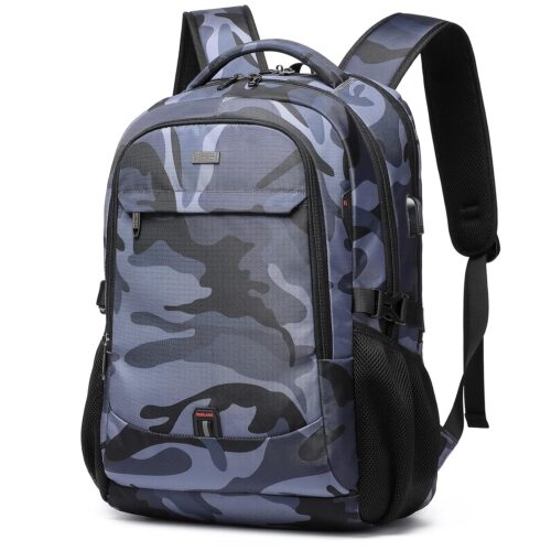 DUSLANG 17 Inch Travel Laptop Backpack Water Resistant Hiking Backpack for Men Laptop Bag with USB Charging Port,Camouflage green