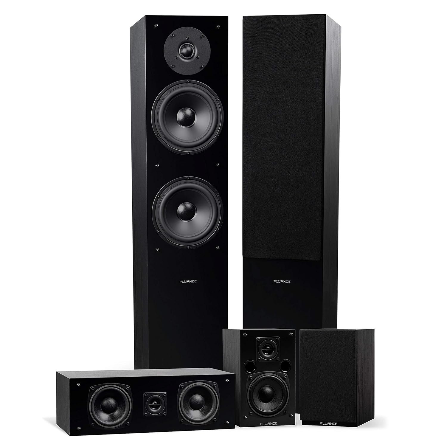 Fluance Elite High Definition Surround Sound Home Theater 5.0 Channel Speaker System Including Floorstanding Towers, Center Channel and Rear Surround Speakers – Black Ash…