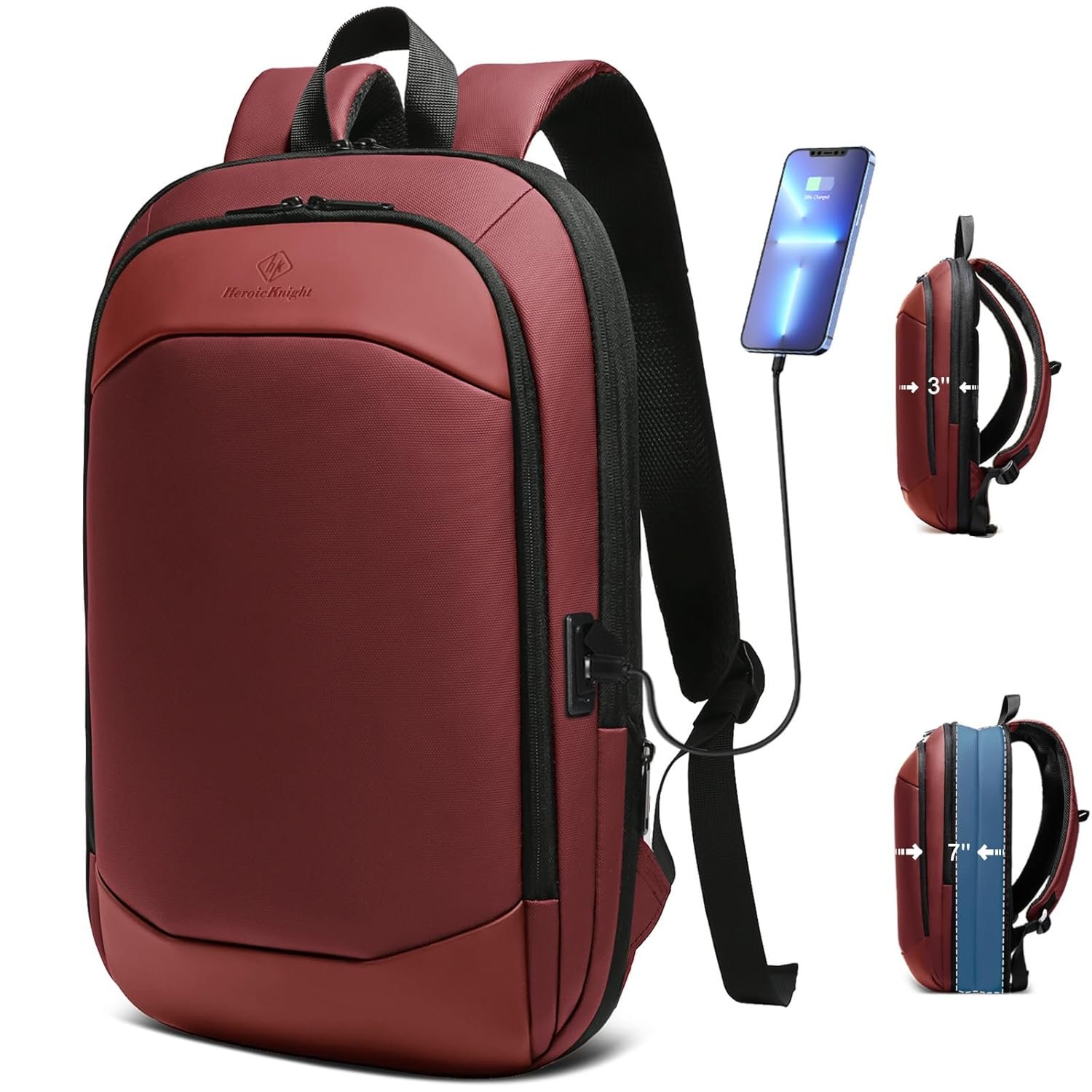 hk Business Backpack for Men 17 Inch,Slim & Expandable Waterproof Travel Laptop Backpack with USB Charger Port (Red)