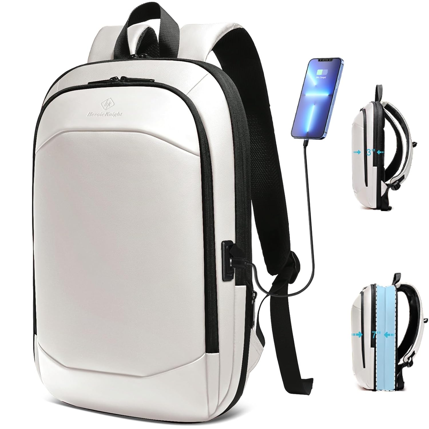 hk Business Backpack for Men 17 Inch,Slim & Expandable Waterproof Travel Laptop Backpack with USB Charger Port (White)