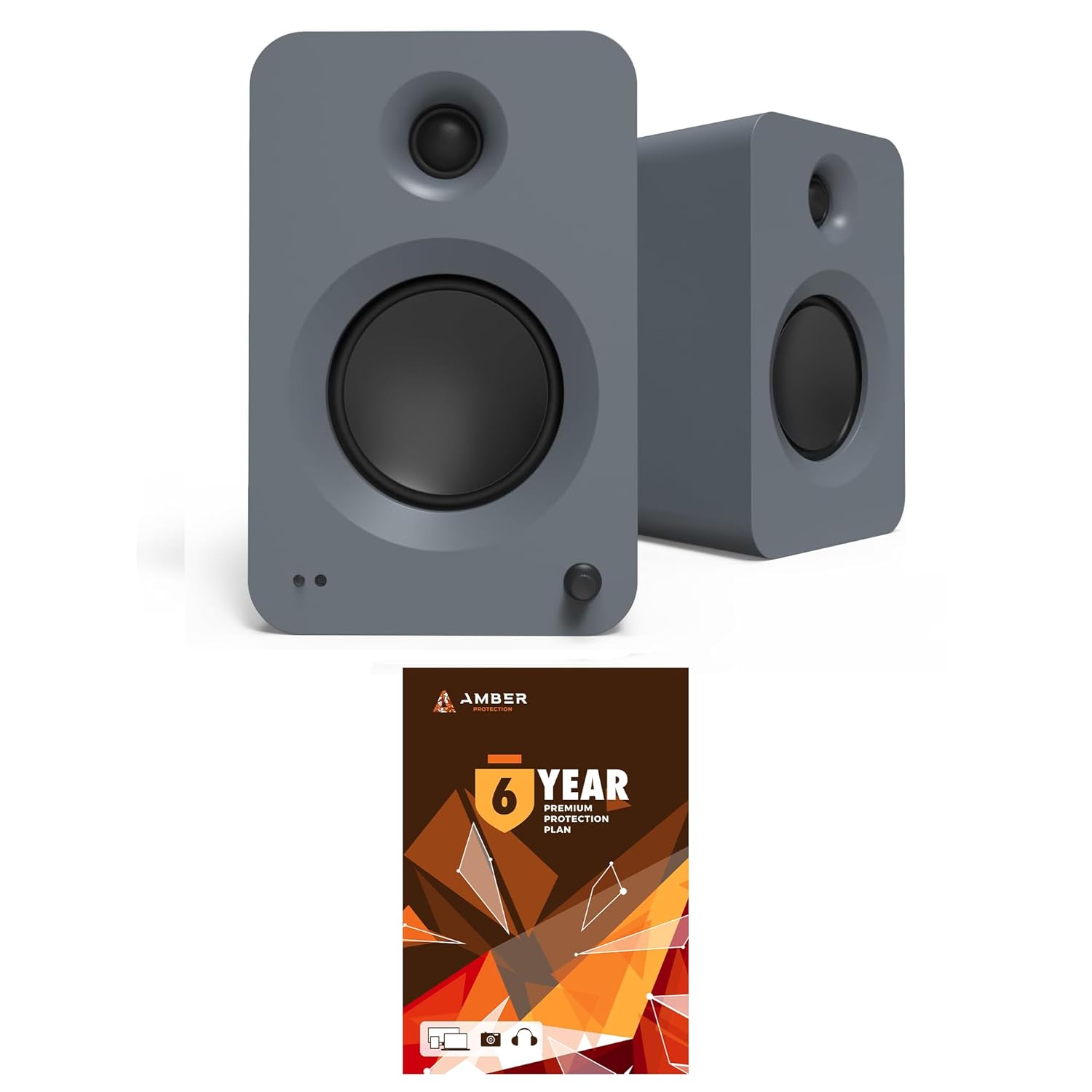 Kanto REN Grey Bluetooth Powered Bookshelf Speakers - Matte Grey Pair with 6 Year Amber Protection Plan (2024)