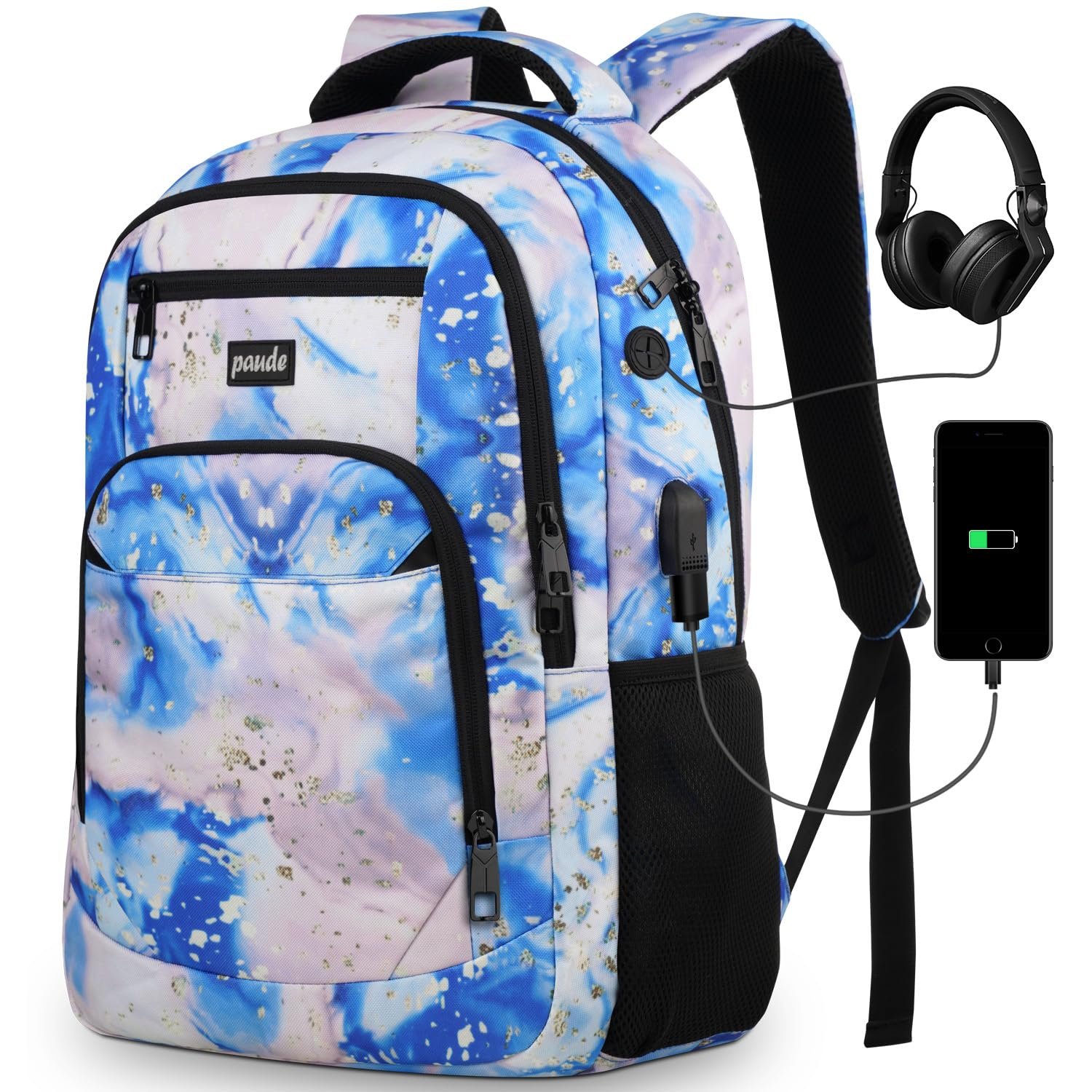 Paude Backpack for Teens,School Backpack Bookbag with USB for High School Work Office Business