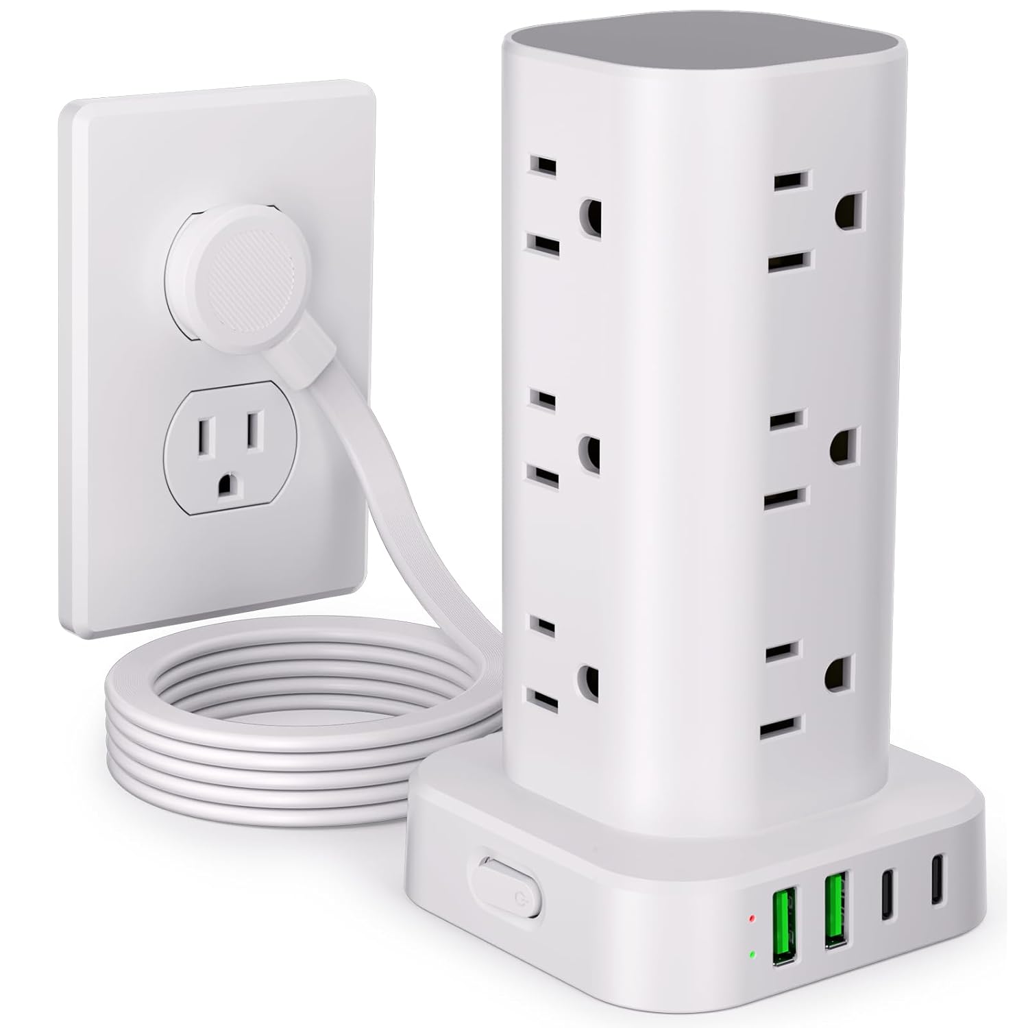 Power Strip Tower with Multiple Outlets, Flat Plug Surge Protector Tower Extension Cord with 12 AC Outlets 4 USB Ports (2 USB C), 6FT Cord Power Tower Surge Protector for Home…
