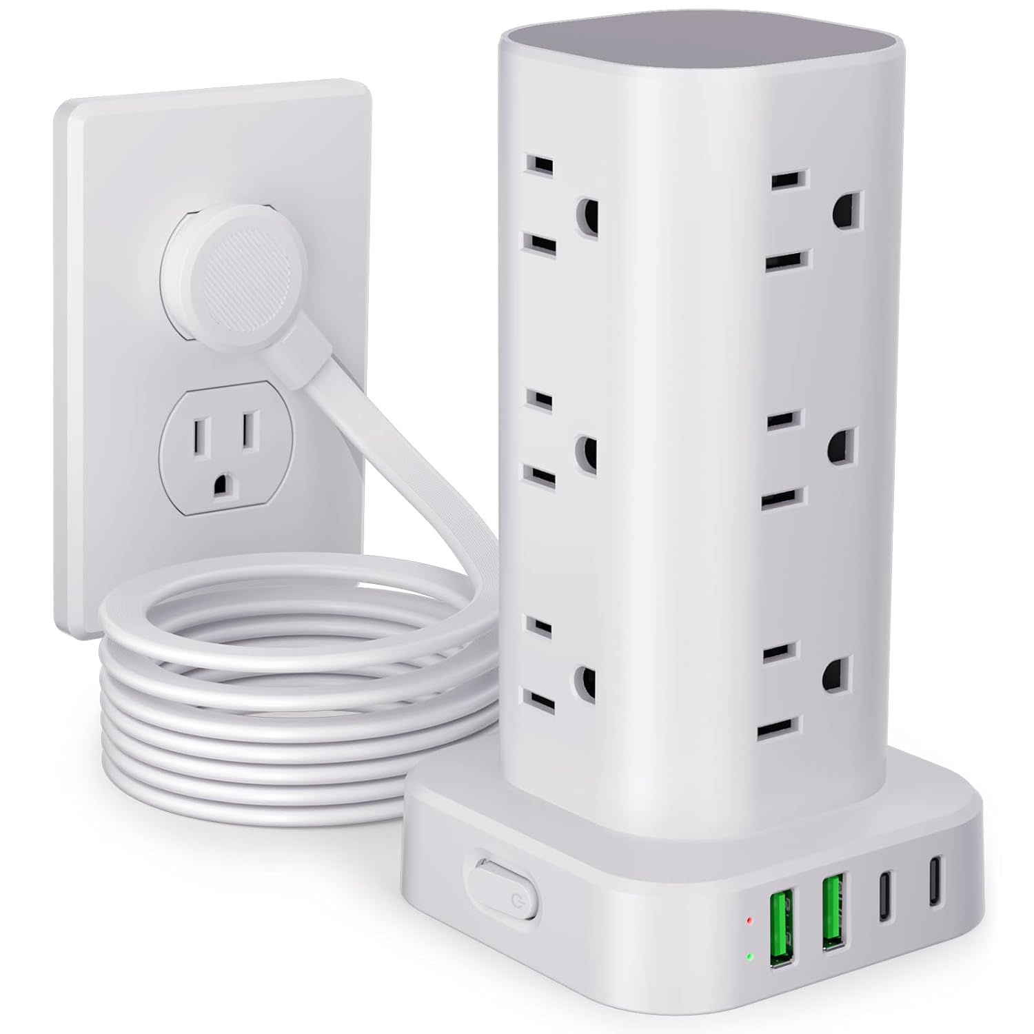 Power Strip Tower with Multiple Outlets, Flat Plug Surge Protector Tower Extension Cord with 12 AC Outlets 4 USB Ports (2 USB C), 10FT Cord Power Tower Surge Protector for Home…