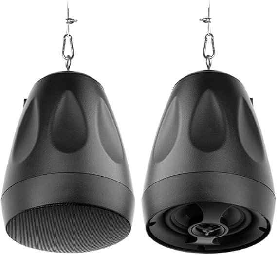 Pure Resonance Audio PD4 4" 70 Volt Hanging Pendant Mount Speaker - (Pair, Black)