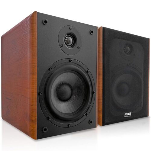 PyleUsa 5.25" Home Wooden Bookshelf Speakers, 200W Max Power, 1" Silk Dome Tweeter and Aluminum Voice Coils, Pair, Gold Plated 5 Way Binding Post,Rubber Surrounds,Beautiful Wood...