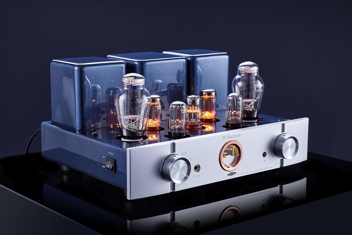 R300 Plus Tube Amplifier 300Bx2 Single-Ended Class A Integrated Amplifier Power Amplifier Headphones amp All in One (Silver Panel)