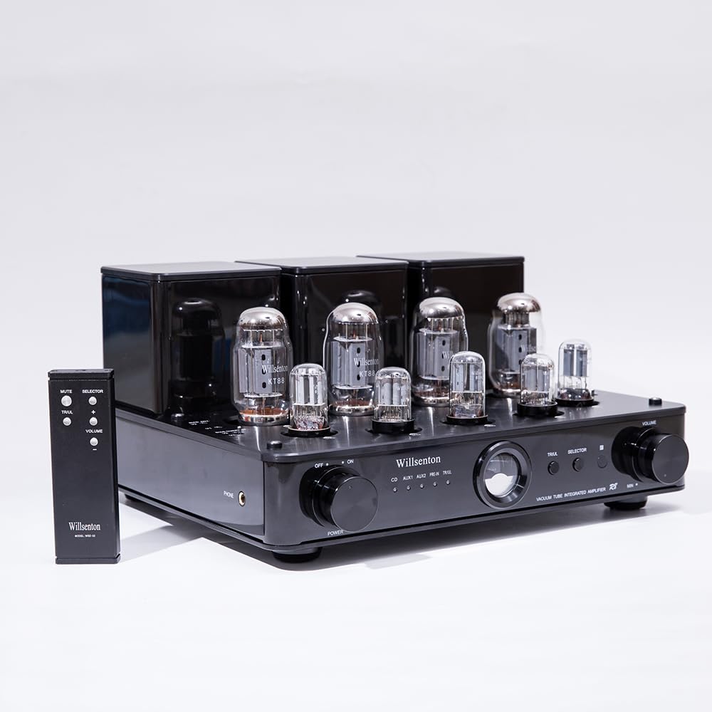 R8 KT88/EL34 x4 Tube Amplifier Integrated AMP Power Amplifier Headphone Replaceable Basic Meter (Black)
