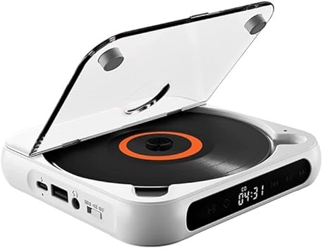 Saker Sakerplus Portable Bluetooth-Compatible CD Player: Hi-Fi Sound, Wireless & Wired Playback, Rechargeable Battery, Compact & Lightweight for Travel,Home,Car (White)
