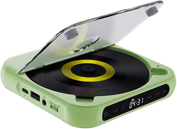 Saker Sakerplus Portable Bluetooth-Compatible CD Player: Hi-Fi Sound, Wireless & Wired Playback, Rechargeable Battery, Compact & Lightweight for Travel,Home,Car (Green)