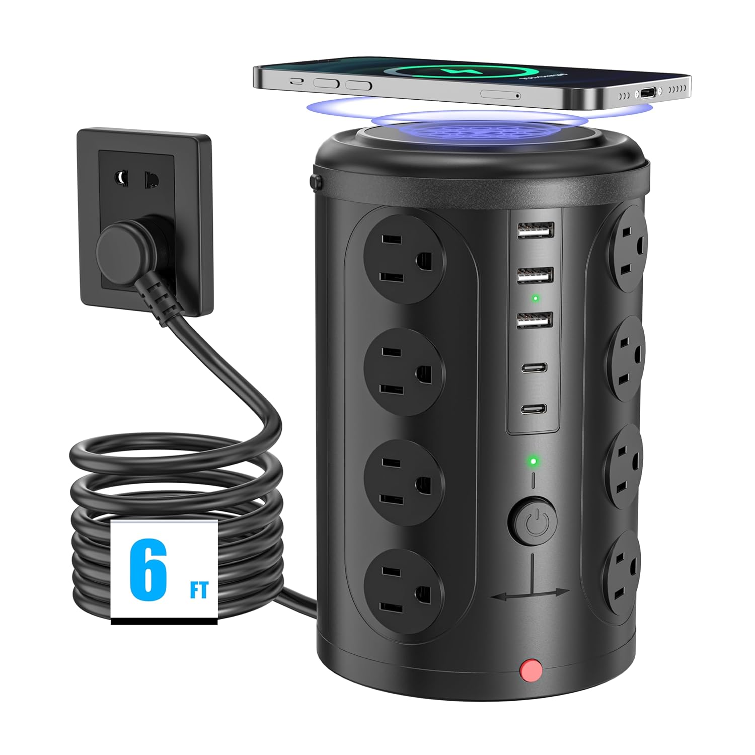Surge Protector Power Strip – Desk Charging Station with 15W Wireless Charger, Multiple Outlets Charging Station with 16 2300J AC Outlets & 5 USB (2 USB C) Port, for Home,…