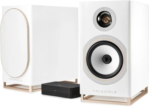 triangle - Capella Wireless Active Bookshelf Speakers - 2 x 100W - Wi-Fi & Bluetooth - Airplay - TV Arc and Optical - Made in France - 200 x 380 x 315 mm - Sidereal White (Pair)