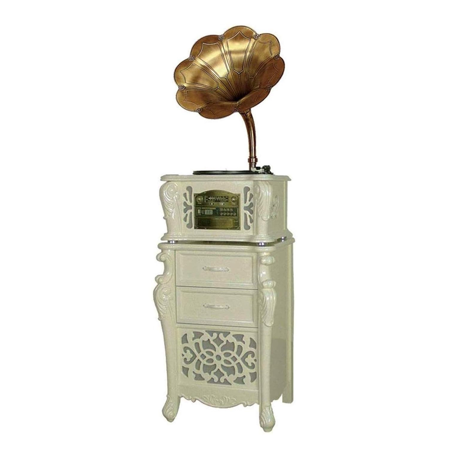 Vinyl Player Vintage, Antique Big Horn Record Bluetooth Phonograph Record Player 45 Adaptor 3 Speed Turntable Subwoofer Classic Bluetooth Speaker Gramophone