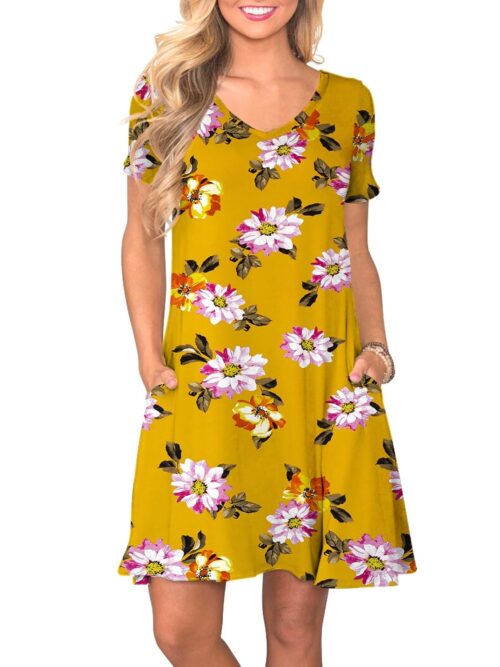 Women's Casual T Shirt Dress Summer Short Sleeve Swing Dresses with Pockets