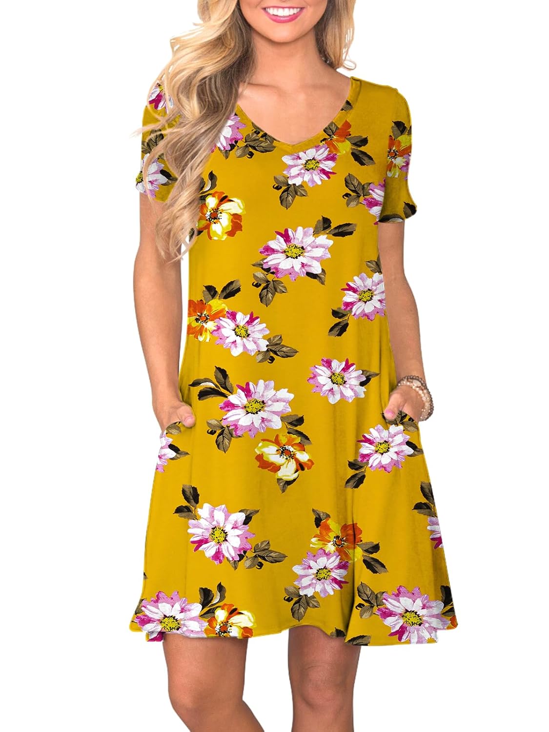 Women’s Casual T Shirt Dress Summer Short Sleeve Swing Dresses with Pockets