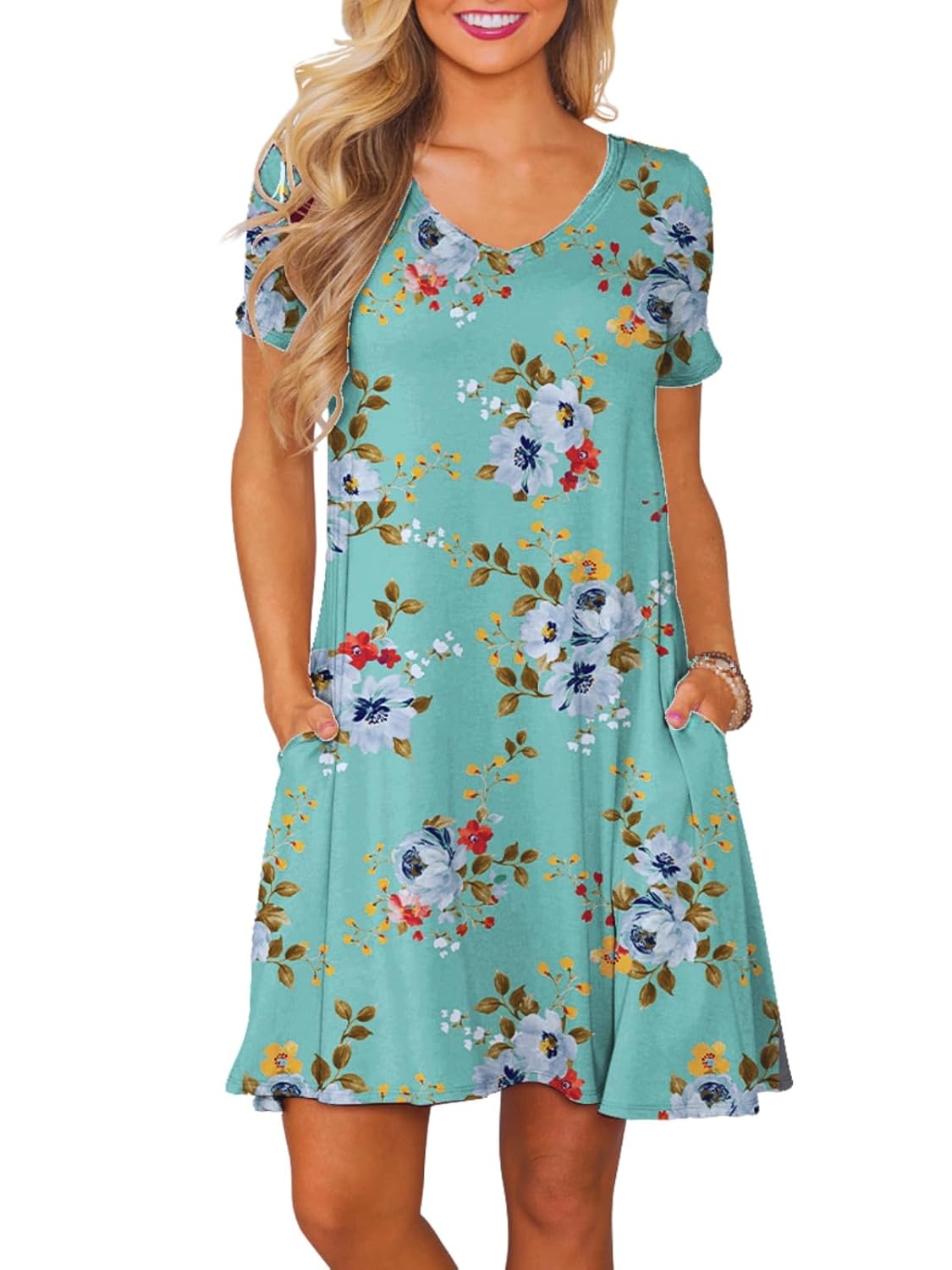 Women’s Casual T Shirt Dress Summer Short Sleeve Swing Dresses with Pockets