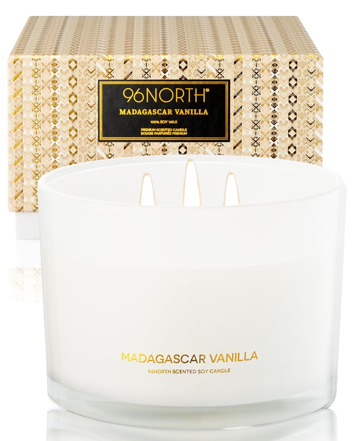 96NORTH Luxury Vanilla Soy Candles | Large 3 Wick Jar Candle | Up to 50 Hours Burning Time | 100% Natural Soy Wax | Relaxing Aromatherapy Aesthetic Candle | Housewarming Gift…