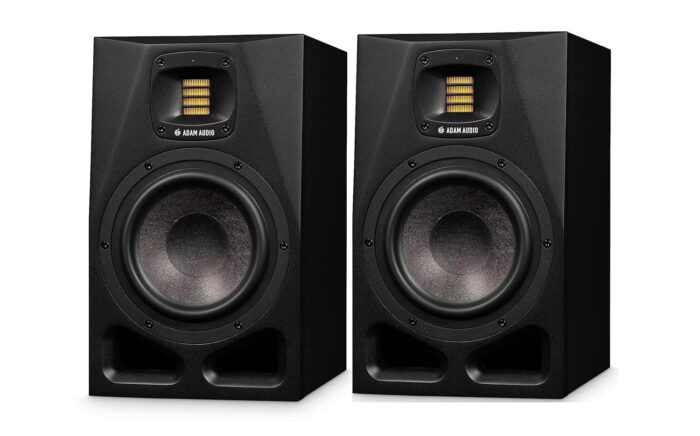 ADAM Audio A7V Powered Two-Way Studio Monitor (2-Pack) Bundle with Microphone Cable (2-Pack), Cable (2-Pack) and Monitor Isolation Pads (2-Pack) (7 Items)