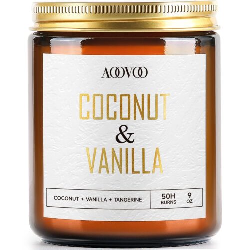 AOOVOO Coconut Vanilla Candles - 9 oz Scented Candles, Aromatherapy Candle, Soy Candle for Home Scented