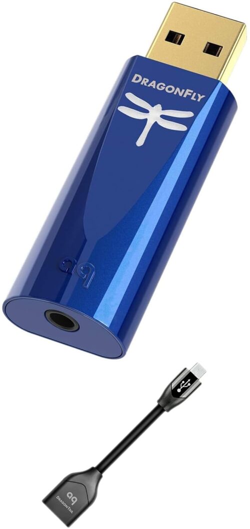 AudioQuest DRAGONFLYCOBG USB Digital-to-Analog Converter - Cobalt Blue with an AudioQuest DRAGONTAILAND USB-A Female to Micro-Male Adaptor (2019)