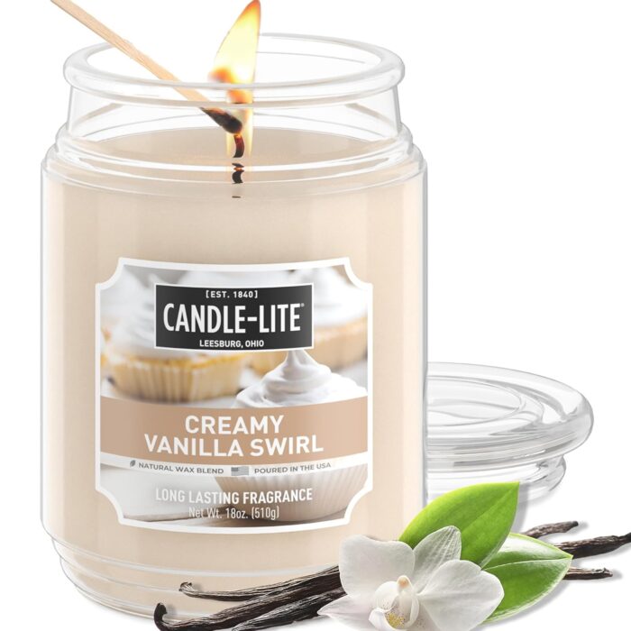 Candle-lite Fall Scented Candles, Creamy Vanilla Swirl, 18 oz Jar, Proudly Poured in The USA, Aromatherapy Candle, Single-Wick with 110 Hours of Burn Time, Perfect for Creating...