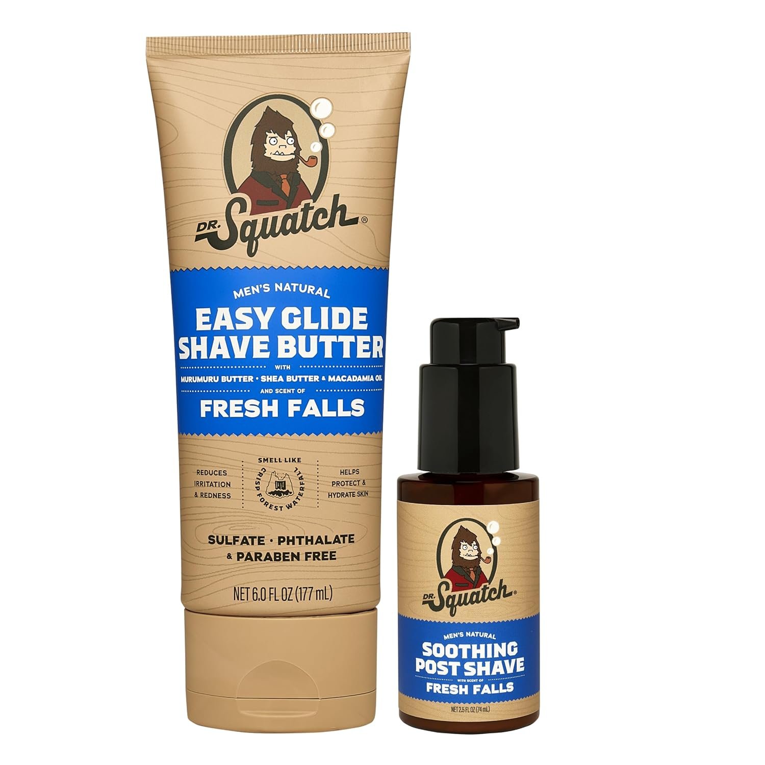 Dr. Squatch Fresh Falls Smooth Shave Bundle – Easy Glide Butter + Soothing Post Shave – Natural Ingredients – Manly Fragrance – Moisturizing