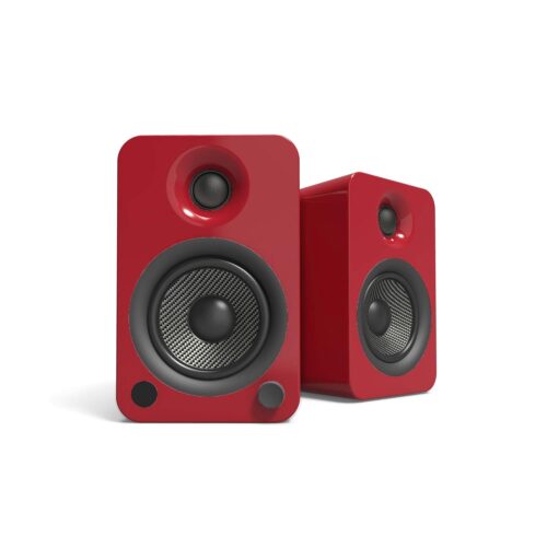 Kanto YU4GR Powered Speakers with Bluetooth and Built-in Phono Preamp | Auto Standby and Startup | Remote Included | 140W Peak Power | Pair | Gloss Red