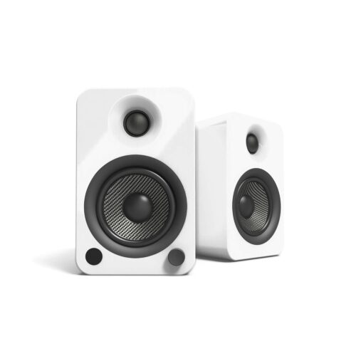 Kanto YU4GW Powered Speakers with Bluetooth and Built-in Phono Preamp | Auto Standby and Startup | Remote Included | 140W Peak Power | Pair | Gloss White