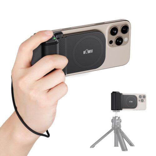KIWIFOTOS Magnetic Phone Camera Grip for iPhone 17 Magsafe Handle with Bluetooth Remote & Tripod Mount Adapter for iPhone 16 15 Pro Max Samsung Smartphone Vlog Video Shooting