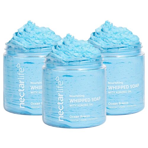 Nectar Life Nourishing Whipped Soap and Shave Butter with Almond Oil, Ocean Breeze Scent, Set of 3, 5 Oz each