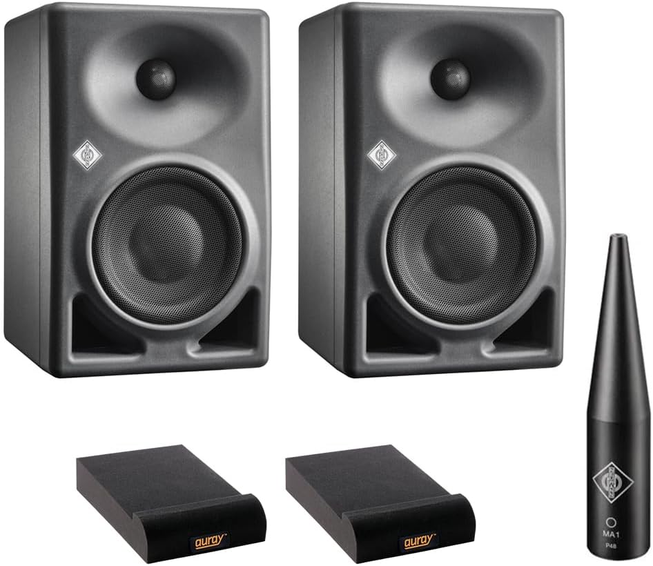 Neumann KH 120 MKII Active 5.25″ 2-Way Studio Monitor (Anthracite, Pair) Bundle MA 1 Monitor Alignment Mic and 2X Auray IP-S Isolation Pad