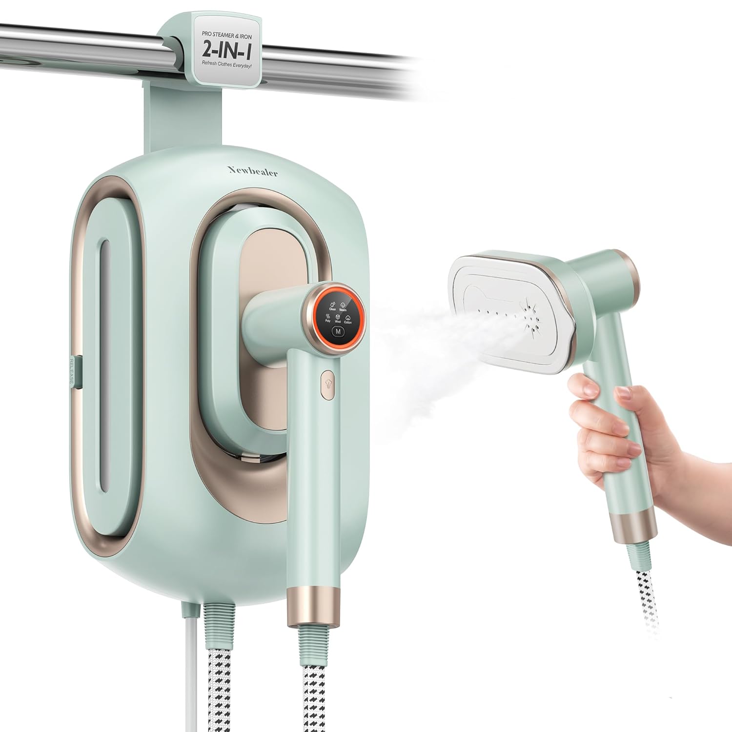 Newbealer 2In1 Pro Steam Station Iron, 1550W Turbo 3-level Steam & 3 Dry Heat Modes for Clothes, 30s Heat Up, 1.2L Detachable Tank, Auto-Off, Self Cleaning, Commercial-Grade for…