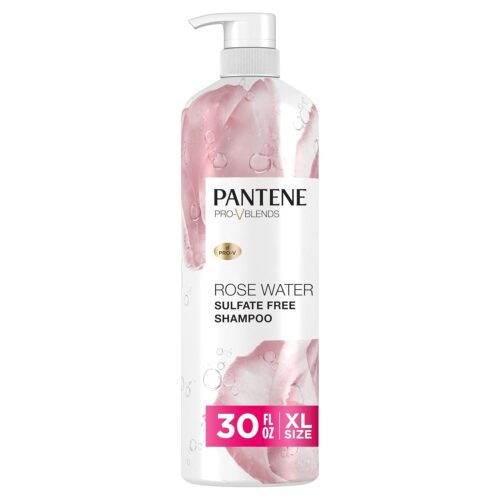 Pantene Sulfate Free Rose Water Shampoo, Soothes, Replenishes Hydration, Safe for Color Treated Hair, Nutrient Infused with Vitamin B5 and Antioxidants, Pro-V Blends, 30.0 oz