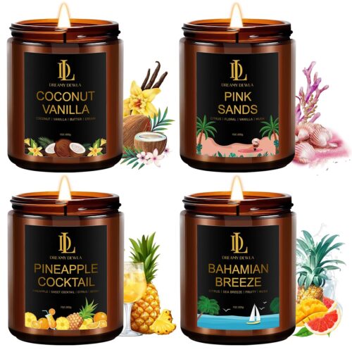 Scented Candles for Home, 4 Pack 28oz Soy Candle for Home Scented, Aromatherapy Candle Gift Set for Women Men, Summer Scents of Pink Sands/Coconut Vanilla/Pineapple...